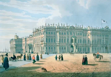 El Palacio de Invierno visto desde el Pasaje del Palacio, San Petersburgo, c.1840